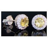 Genuine Golden Citrine Halo Designer Earrings