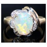 Platinum Natural 1.36 ct Opal & Diamond Ring