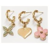 Louis Vuitton Set of 3 Charm Gold Earrings