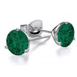 Round Brilliant 3.50 ct Emerald Stud Earrings