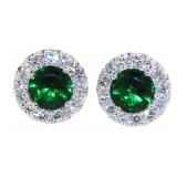 Round 2.91 ct Emerald & Diamond Earrings