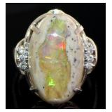 Platinum Natural 8.47 ct Opal & Diamond Ring