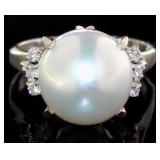 Platinum Brilliant Pearl & Natural Diamond Ring