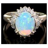 Platinum 1.81 ct Natural Opal & Diamond Ring