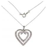 Brilliant Natural Diamond Double Heart Necklace