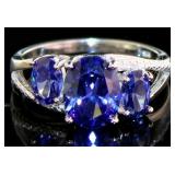 Oval 3.84 ct Tanzanite & Diamond 3 Stone Ring