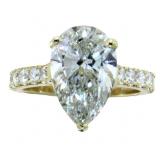 14k Gold 5.45 ct Pear Cut Lab Diamond Ring