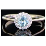 Genuine Swiss Blue Topaz Halo Designer Ring