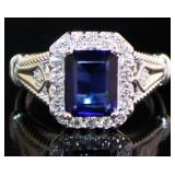 Emerald Cut 3.06 ct Sapphire & VS Lab Diamond Ring