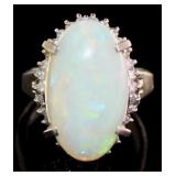 Platinum 6.65 ct Natural Opal & Diamond Ring