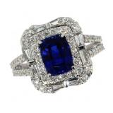 14k Gold 2.80 ct Cushion Sapphire & Diamond Ring