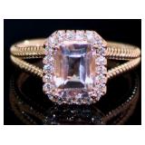 Emerald Cut 1.76 ct Morganite & Diamond Ring