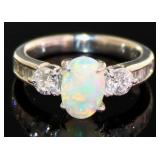 Platinum 1.50 ct Natural Opal & Diamond Ring