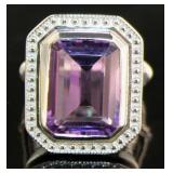 Emerald Cut 12.60 ct Natural Amethyst Ring