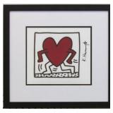 Running Heart Framed Plate Signed Keith Harring