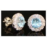 Round 3.87 ct Aquamarine & Diamond Earrings