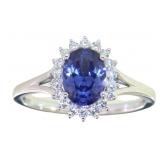 Oval 1.25 ct Tanzanite & Diamond Halo Ring