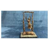 Bronze Moreau statue lady on swing
