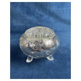 Glass Flower Frog with Silver Detailed Bowl