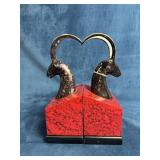 Stunning Ibex Enameled Brass Bookends