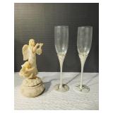 Champagne Glasses and Porcelain Music Statue