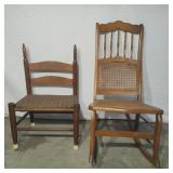 Antique Rocking Chair and Small Woven Chair