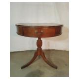 Antique Wooden Drum Pedestal Table