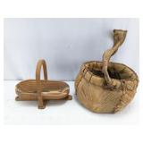 (2)Collapsible Wooden & Hand Woven Bark Basket
