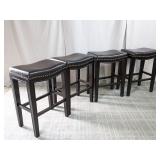 (4) Brown Leather Counter Height Bar Stools