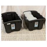 (2) Black Plastic Storage Bins with Lids