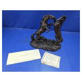 (1) "Challenging Stallions" Bronze Sculpture