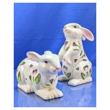 (2) Ceramic Bunny Figurines with Floral Cutouts