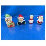 (4) Christmas Figurines - Santa, Mrs. Claus, and