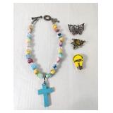 (1) Multi-Color Beaded Necklace with Cross