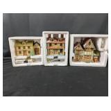 (3) Ceramic Village Buildings with Original