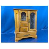 (1) Vintage Wooden Jewelry Cabinet with Etched