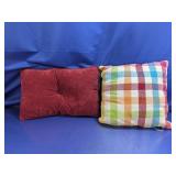 (2) Decorative Pillows - Colorful Plaid & Burgundy