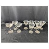 (9) Etched Glass Coupe Set