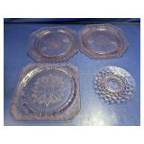 (4) Pink Depression Glass Plate Set