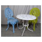 (3) Painted Cast Iron Patio Set