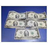 (5) United States $2 Bills