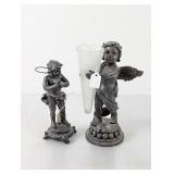 (2) Cherub Figurines ï¿½ Metal with Glass Accent