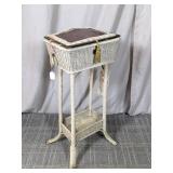 White Wicker Sewing Stand with Storage