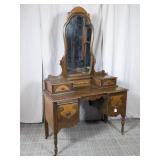 Vintage Wooden Vanity with Mirror & Drawers