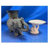 (2) Decorative Elephant Vase & Shell Pedestal Dish