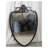 Ornate Mahogany Carved Shield Mirror