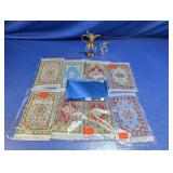 (11) Miniature Persian Rug Coasters and Crystal