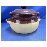 Brown & Cream Stoneware Crock w/ Lid