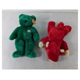 (2) TY Beanie Bears - Green & Red