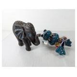 (2) Decorative Figurine Set: Elephant & Frog